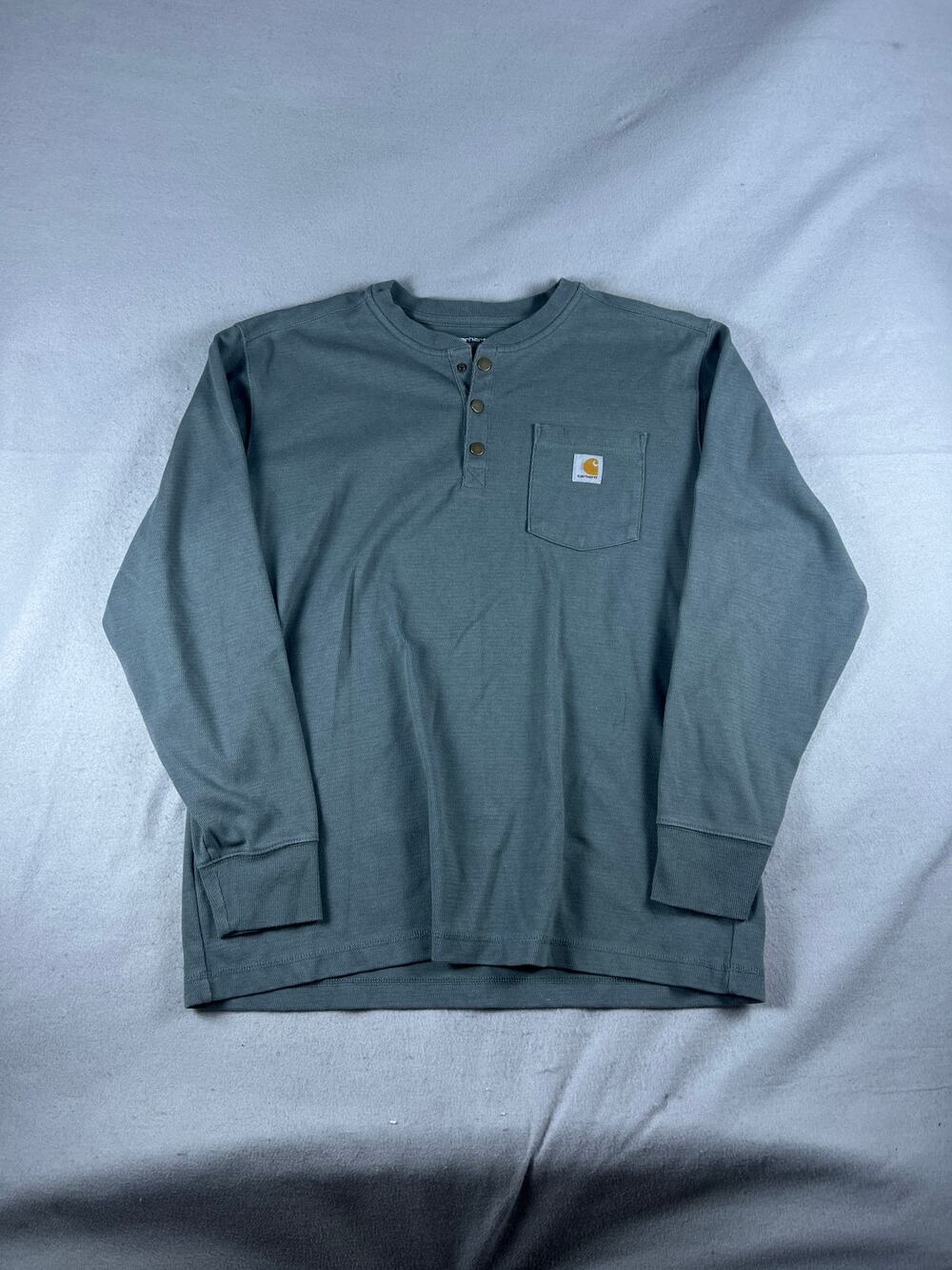 Carhartt T-Shirt Mens XL Gray Long Sleeve Relaxed Fit Snap Up Henley Pullover